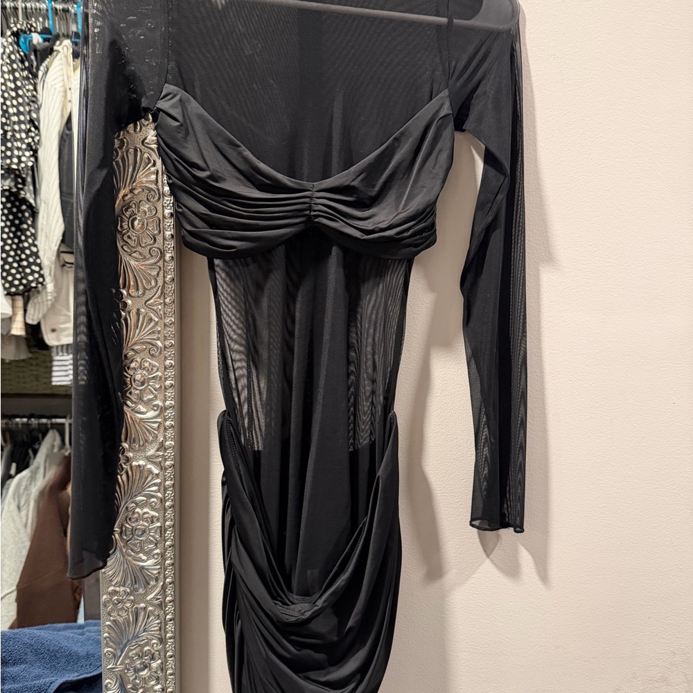 Oh Polly Black Mesh Long Sleeve Dress